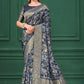 Blue Tussar Silk Jacquard Abstract Digital Print Saree with Unstitched Blouse - Mohira