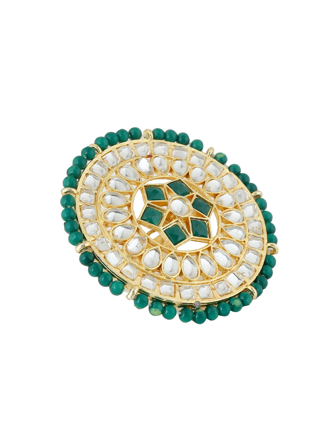 NVR Women's Traditional Ethnic Kundan Meenakari Gold-Polished Ajustable Finger Ring | Swadesiicart