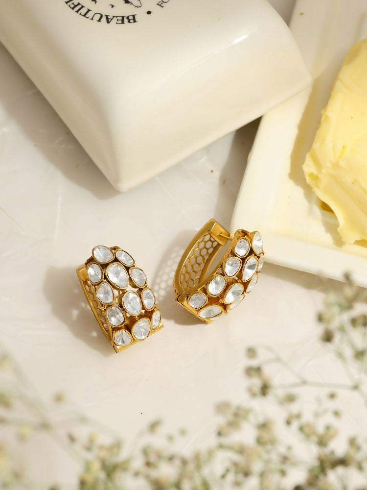 Glass Kundan Circular Earrings - Ruby Raang | Swadesiicart