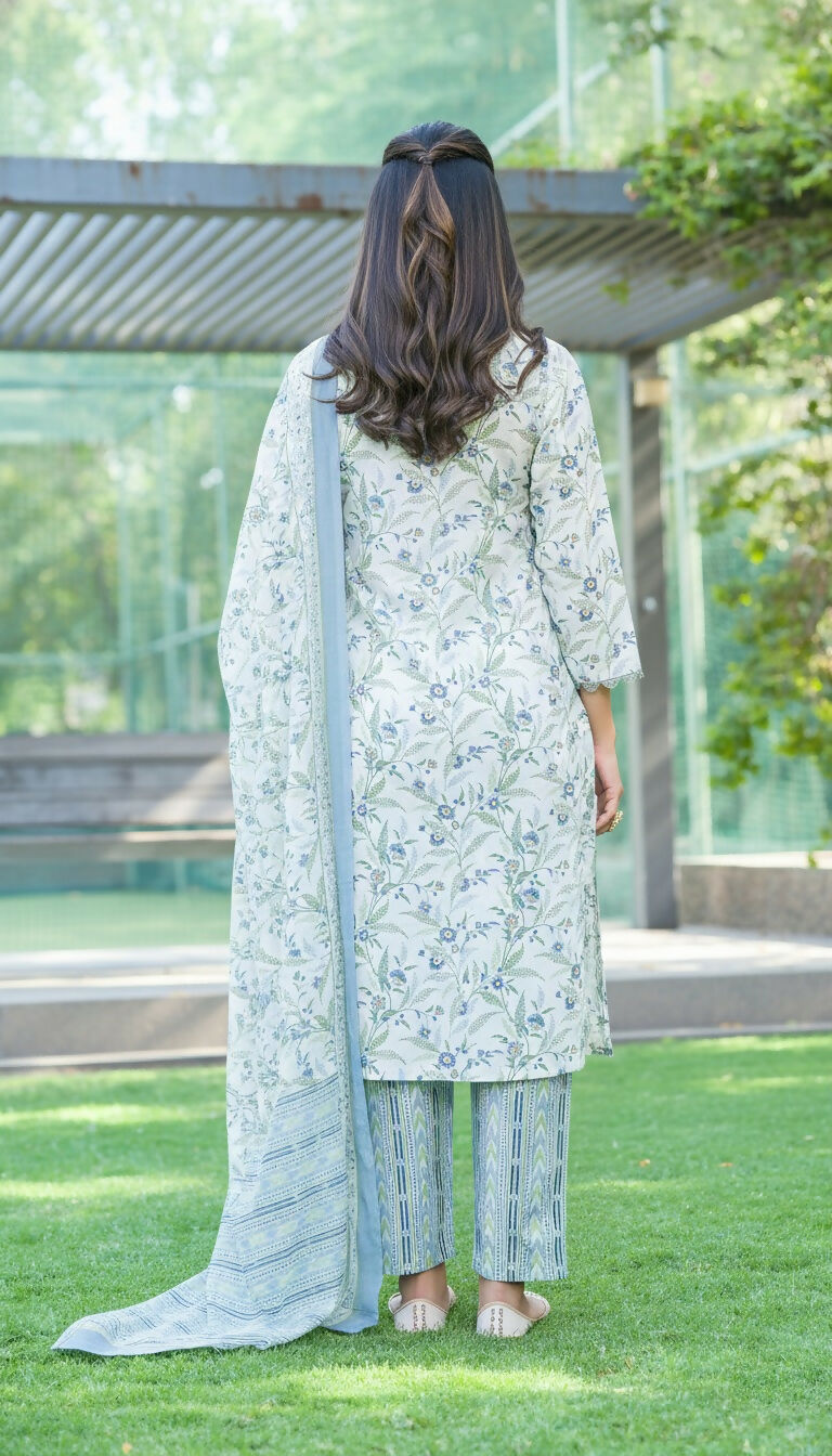 BulBul Fashionista Cotton Floral Blue Kurta Set with Dupatta - Swadesiicart