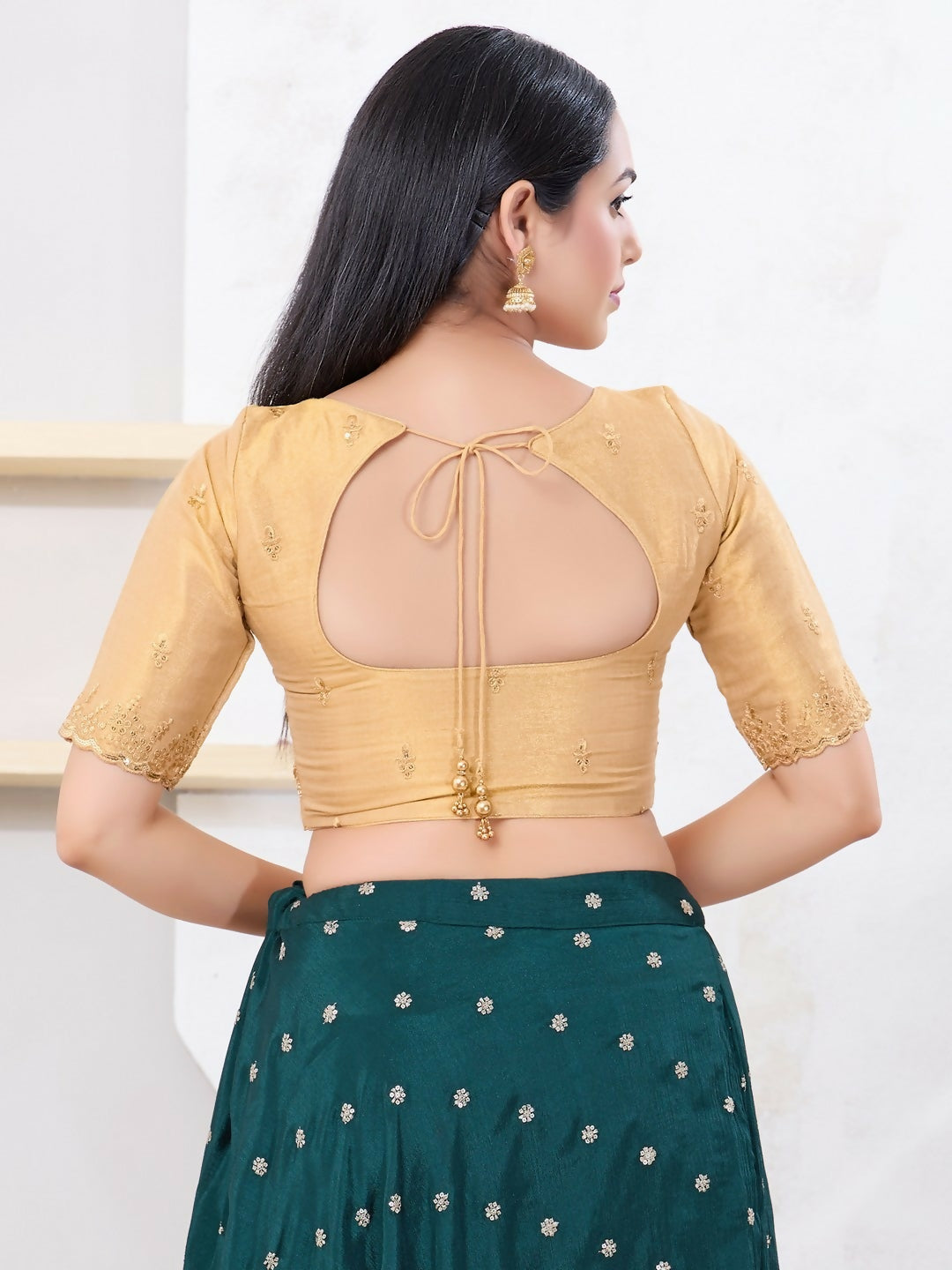 Joban Fashion Gold Shimmer Elbow Sleeveless Front Open Blouse - Swadesiicart