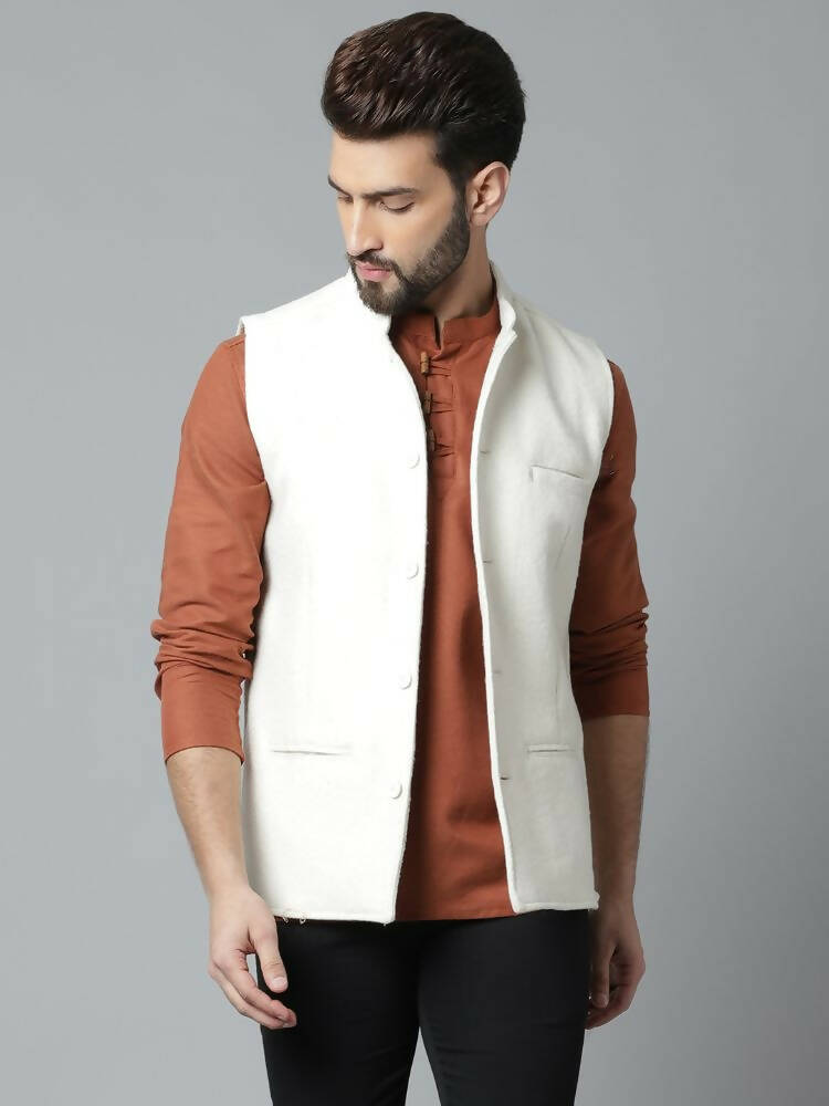 Even Apparels Pure Wool Nehru Jacket - White | Swadesiicart