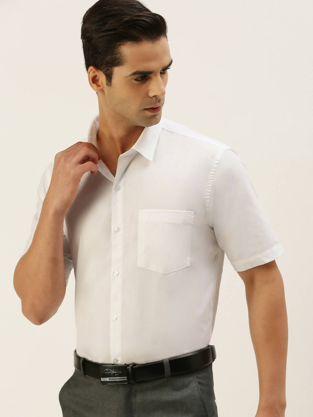 Ramraj Cotton Mens Half Sleeve Formal 100 % Cotton White Shirt | Swadesiicart