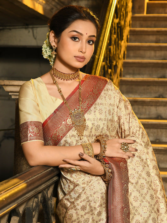 Astita Rajvastra Maroon Banarasi Silk Saree | Swadesiicart