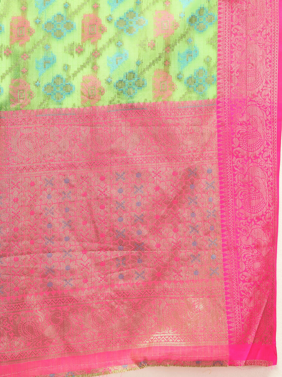Lorenvalley Fashion Green Cotton Woven Design Zari Meenakari Weaving Saree - Swadesiicart