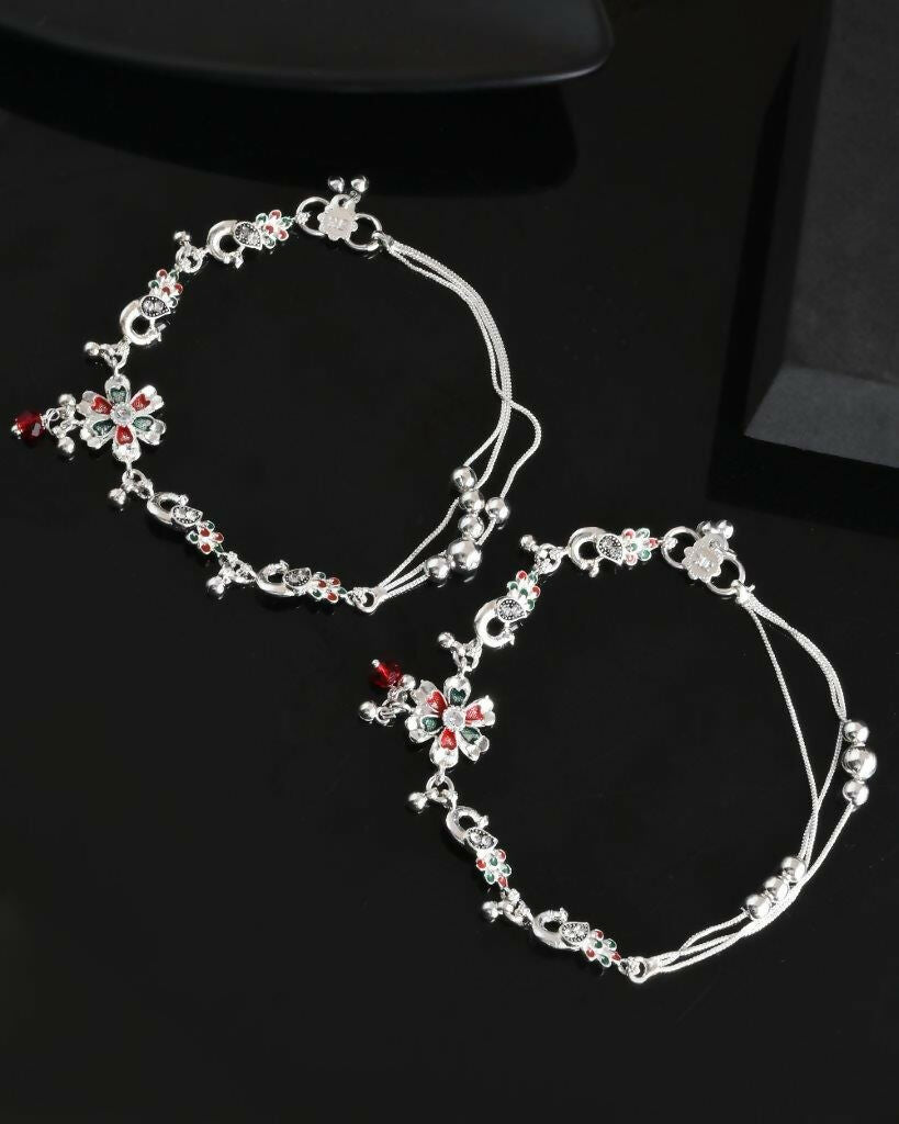 VOJ Set of 2 Traditional Peacock Shaped Designer Anklet - Swadesiicart