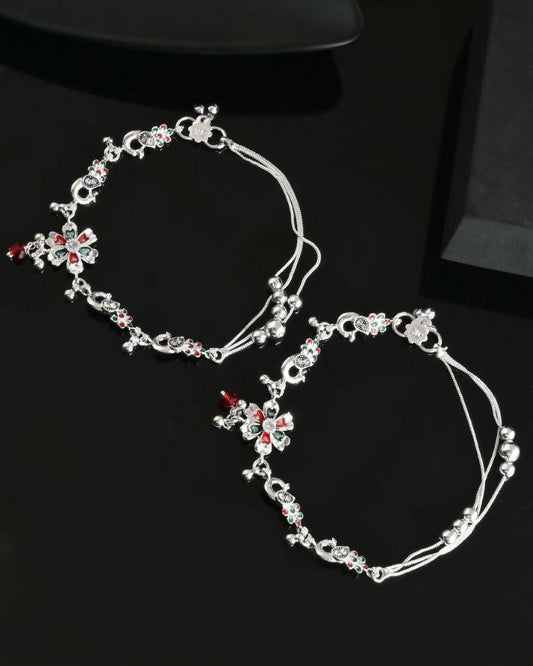 VOJ Set of 2 Traditional Peacock Shaped Designer Anklet - Swadesiicart