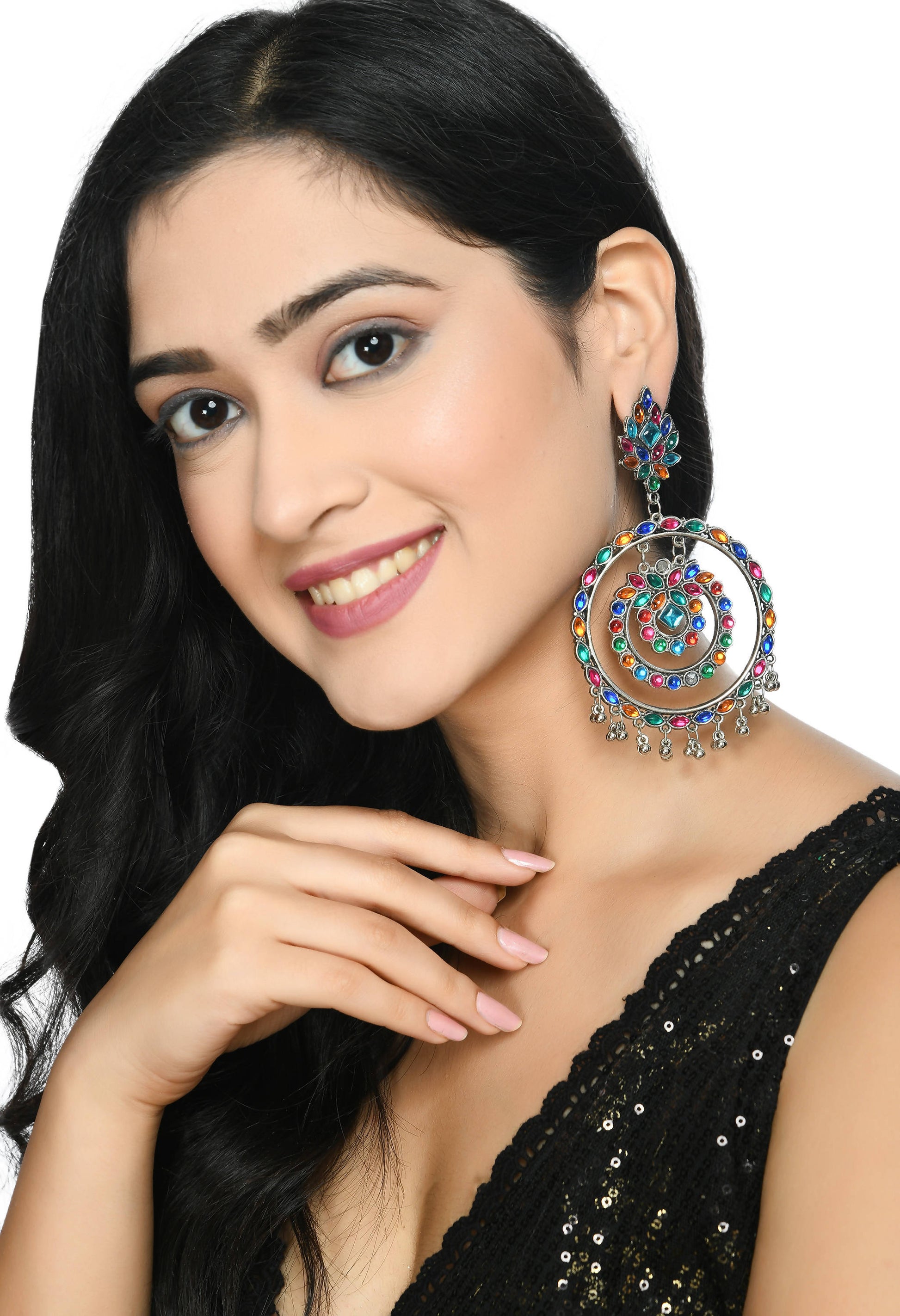 Mominos Fashion Johar Kamal Women's Multi Colour Kundan Circles Earrings - Swadesiicart