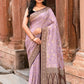 Joban Fashion Nude Pink Crepe Chiffon Pure Handloom Banarasi Silk Saree | Swadesiicart