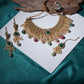 Kundan Choker with Matching Earrings & Maang Tikka Jewellery Set (Gold) - Ruby Raang - Swadesiicart