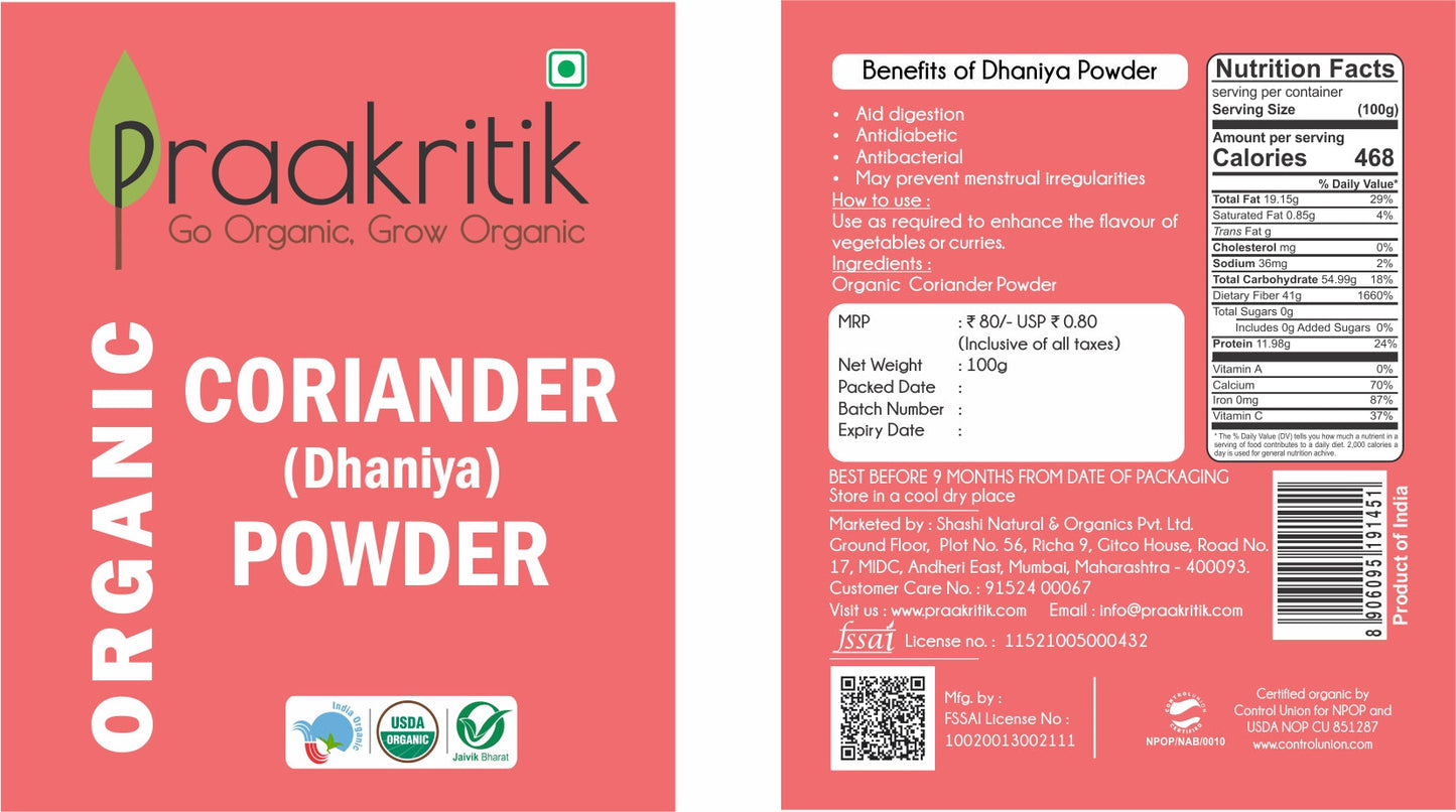 Praakritik Organic Dhaniya Powder - Swadesiicart