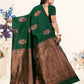 Vedant Vastram Litchi Silk Designer Banarasi Saree - Bottle Green | Swadesiicart