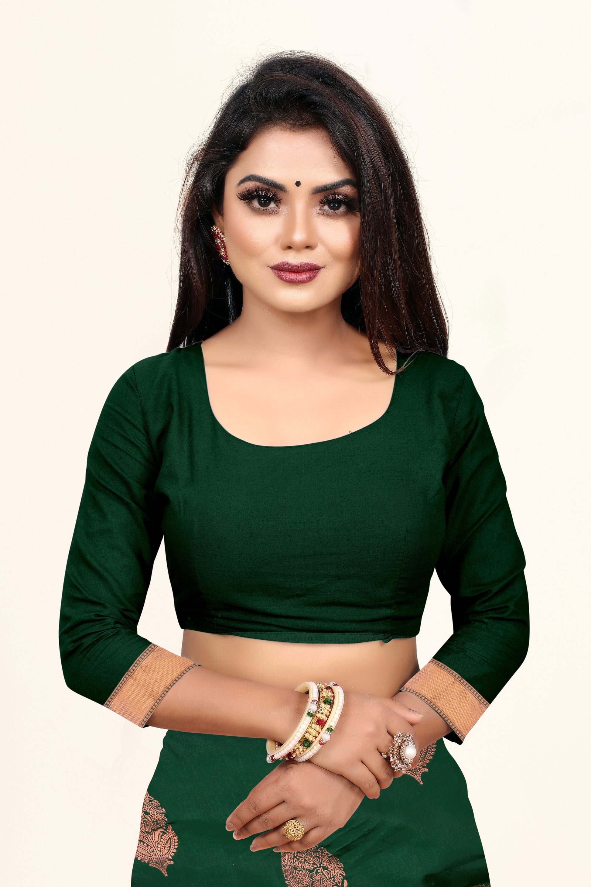Vedant Vastram Litchi Silk Designer Banarasi Saree - Bottle Green | Swadesiicart