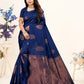Vedant Vastram Litchi Silk Designer Banarasi Saree - Navy | Swadesiicart