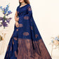 Vedant Vastram Litchi Silk Designer Banarasi Saree - Navy | Swadesiicart