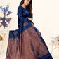 Vedant Vastram Litchi Silk Designer Banarasi Saree - Navy | Swadesiicart