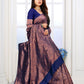 Vedant Vastram Litchi Silk Designer Banarasi Saree - Navy | Swadesiicart
