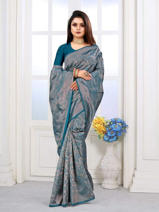 Vedant Vastram Litchi Silk Designer Banarasi Saree - Rama | Swadesiicart