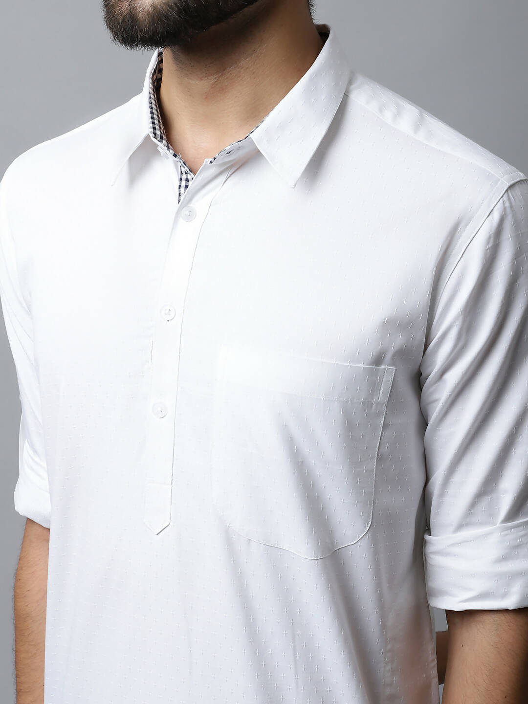 Even Apparels White Color Pure Cotton Solid Men's Kurta With Shirt Collar (SLD1203) | Swadesiicart