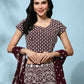 Brown Georgette Thread Embroidered Lehenga Choli with Dupatta - Tanya