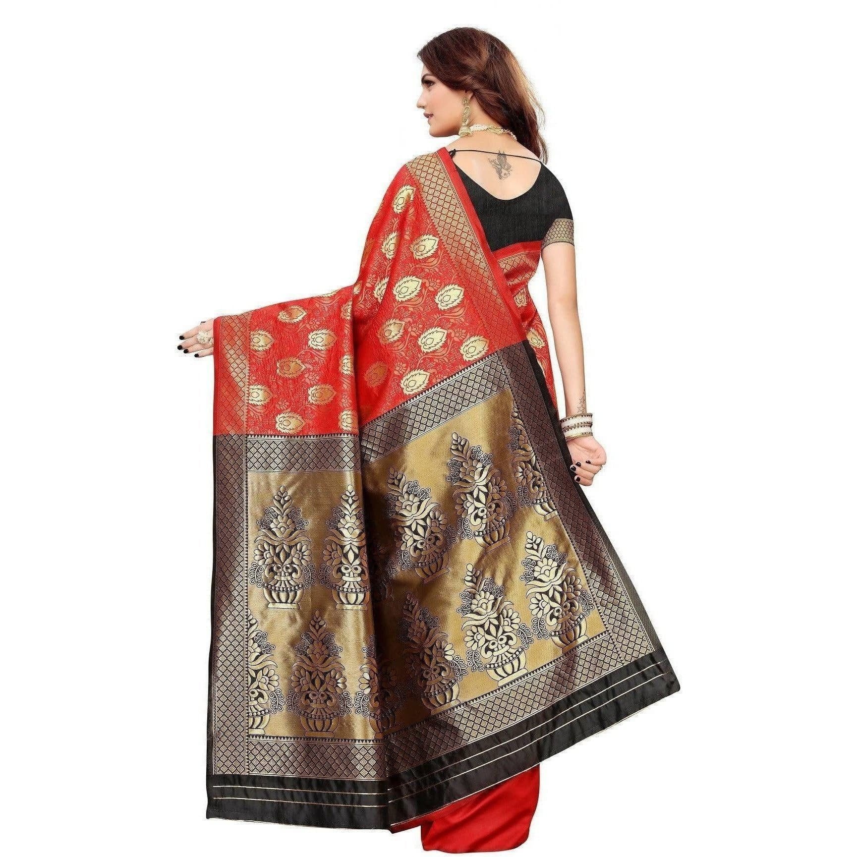 Vamika Banarasi Jaquard Red Weaving Saree (BANARASI 05) | Swadesiicart