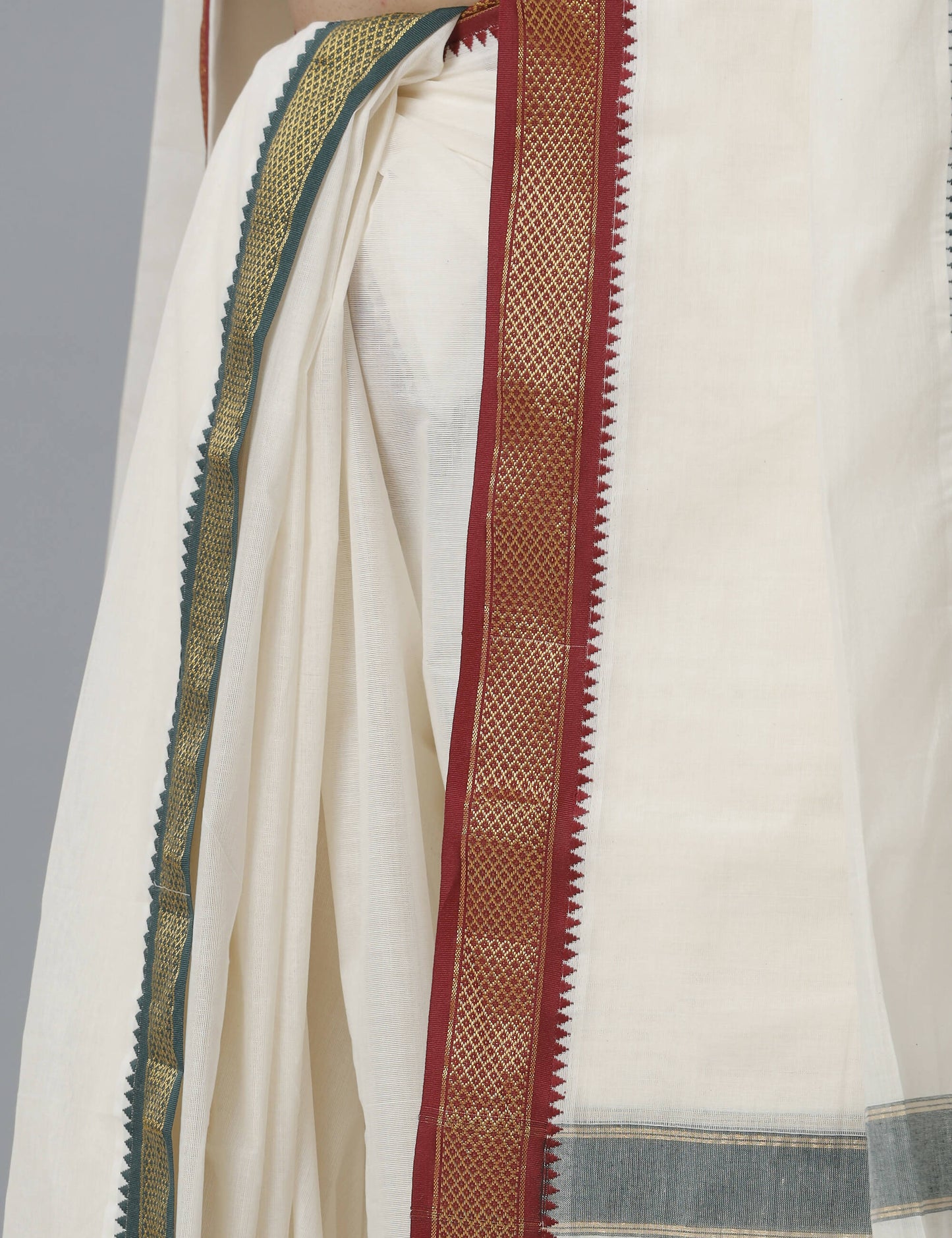 Indian Clothing Ramraj Cotton Mens Pure Cotton 5 Khan Jari 9 + 5 Kora Panchakacham Dhoti With Angavastram Set | Swadesiicart