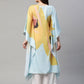Ahalyaa Women Yellow Crepe Digital Printed Kaftan Kurta with Palazzos | Swadesiicart