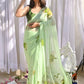 Exclusive Collection Beautiful Light Green Pure Cotton Hand Print Handloom Saree With Running Blouse Piece - Swadesiicart