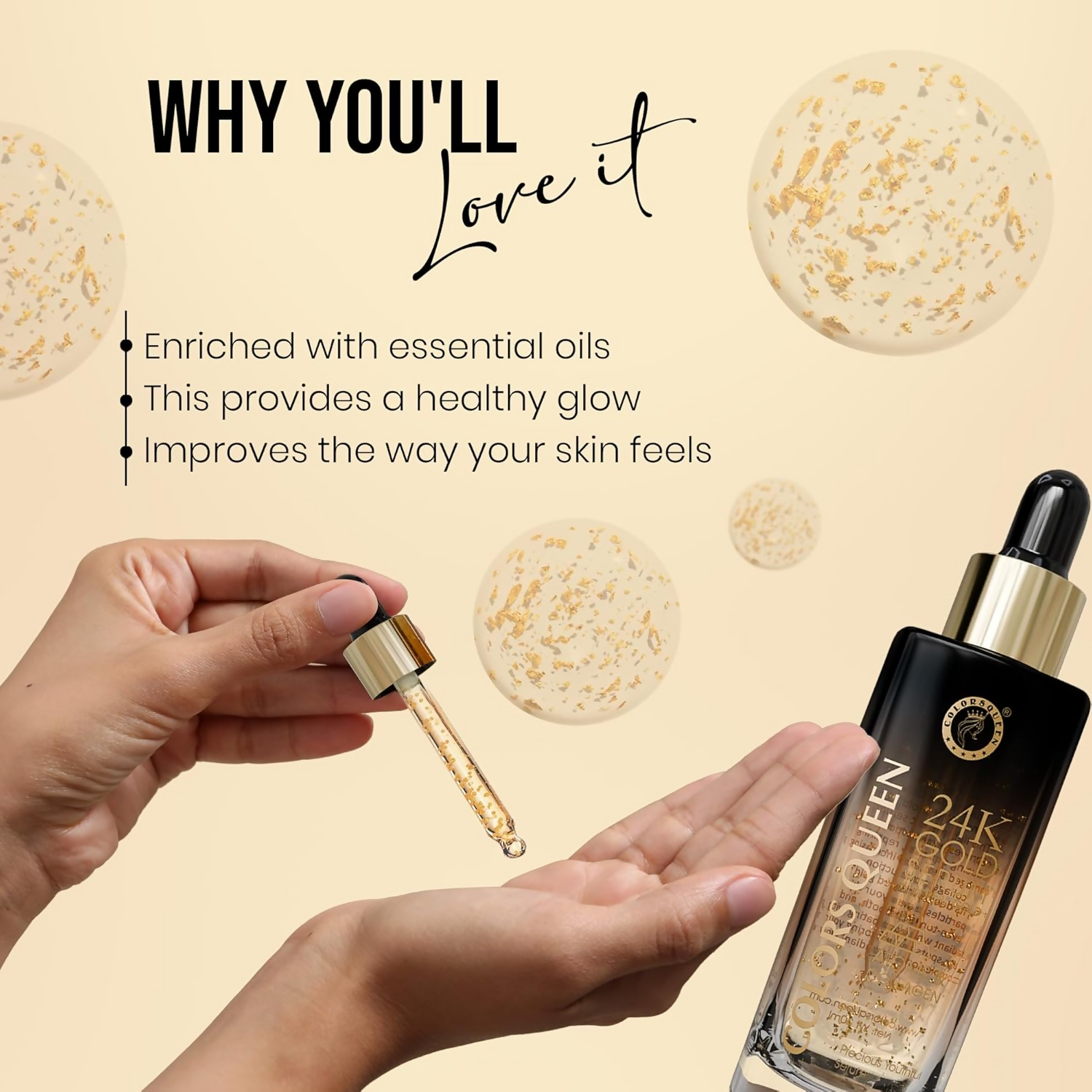 Colors Queen 24K Gold Serum With Niacinamide For Glowing Skin | Swadesiicart