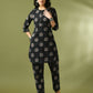 Myshka Women's Black Printed Cotton Round Neck Party Tunic With Trousers Co-ord set - Swadesiicart