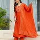 The52 Orange Women's Gorgeous Embroidered Chinon Fabric Flared Kurta Pant and Dupatta Set - Swadesiicart