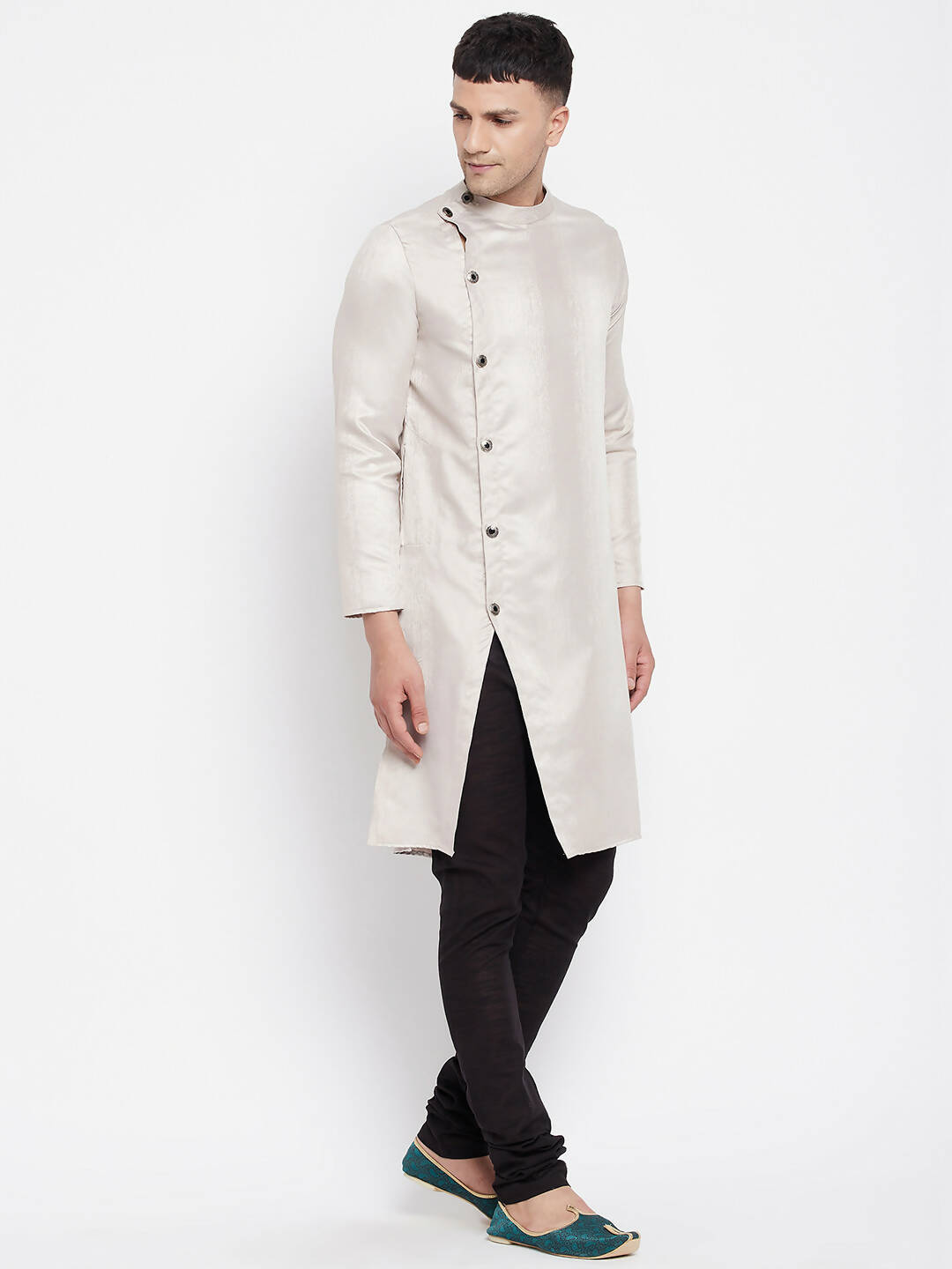 Even Apparels Beige Rayon Men's Sherwani Kurta With Asymetrical Cut | Swadesiicart