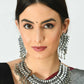 Mominos Fashion Johar Kamal Oxidised Silver-Plated Brass Finish Kundan Necklace For Women (Silver) | Swadesiicart