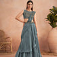 Blue Satin Embroidered Ready To Wear Saree With Unstitched Blouse Piece - Nandika | Swadesiicart