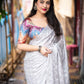 Grey Poly Crepe Ethnic Motifs Saree with Unstitched Blouse - Hiral Fashion | Swadesiicart