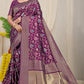 Jyoti Fashion Women's Wine Kanjivaram Silk Zari Woven Saree with Blouse | Swadesiicart