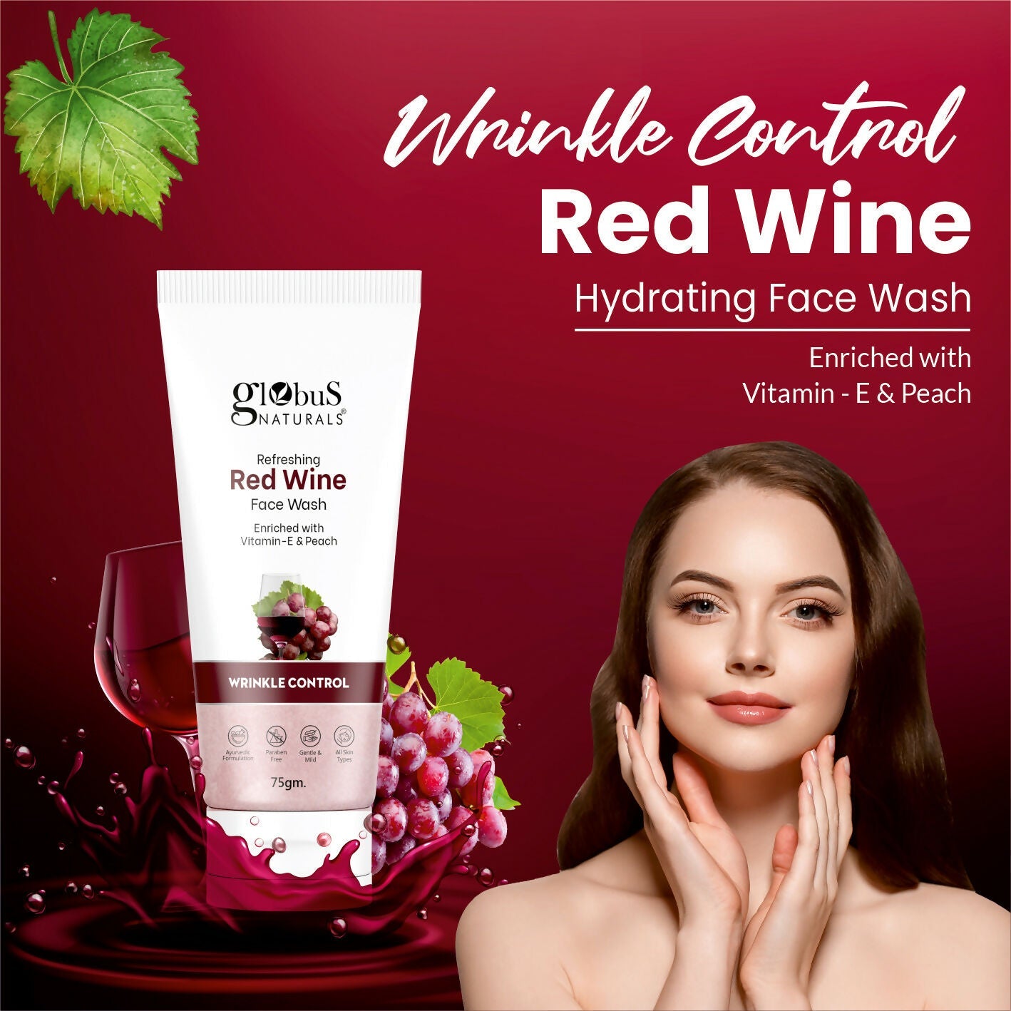 Globus Naturals Red Wine Hydrating Face Wash | Swadesiicart