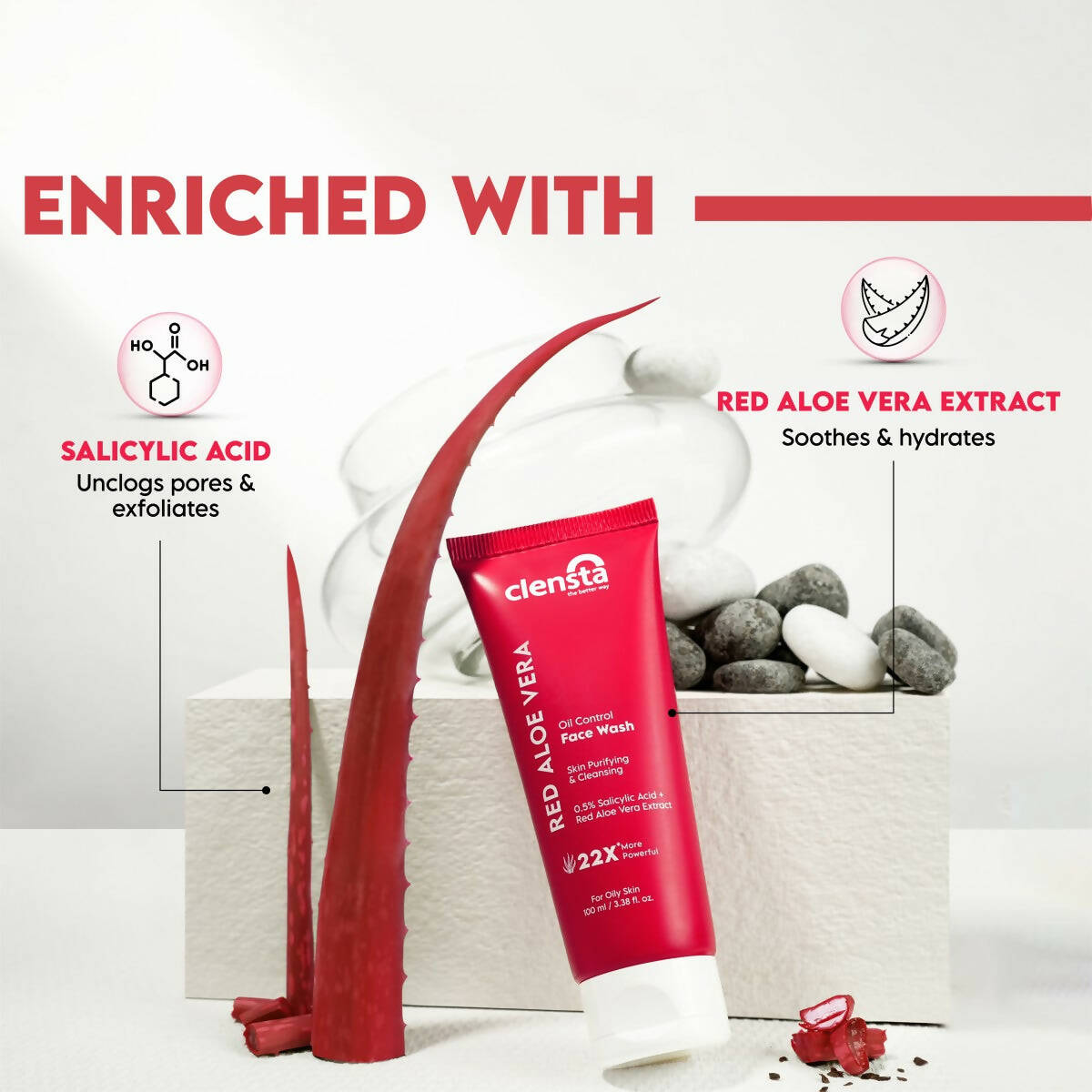 Clensta Red Aloe Vera Oil Control Face Wash - Swadesiicart