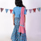 Lil Drama Jaipur Print Stylish Cotton Lehanga with Choli and Net Dupatta Set for Girls - Blue