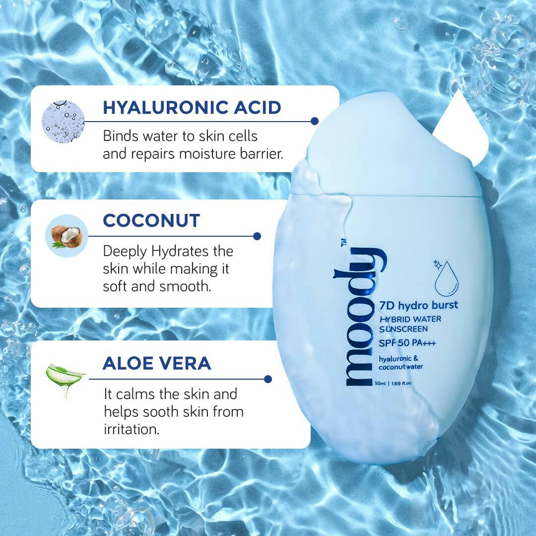 Moody Hybrid Water Sunscreen with SPF 50 PA +++ - Swadesiicart
