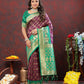 Lorenvalley Fashion Wine & Green Patola Silk Woven Design Meenakari Weaving Saree - Swadesiicart