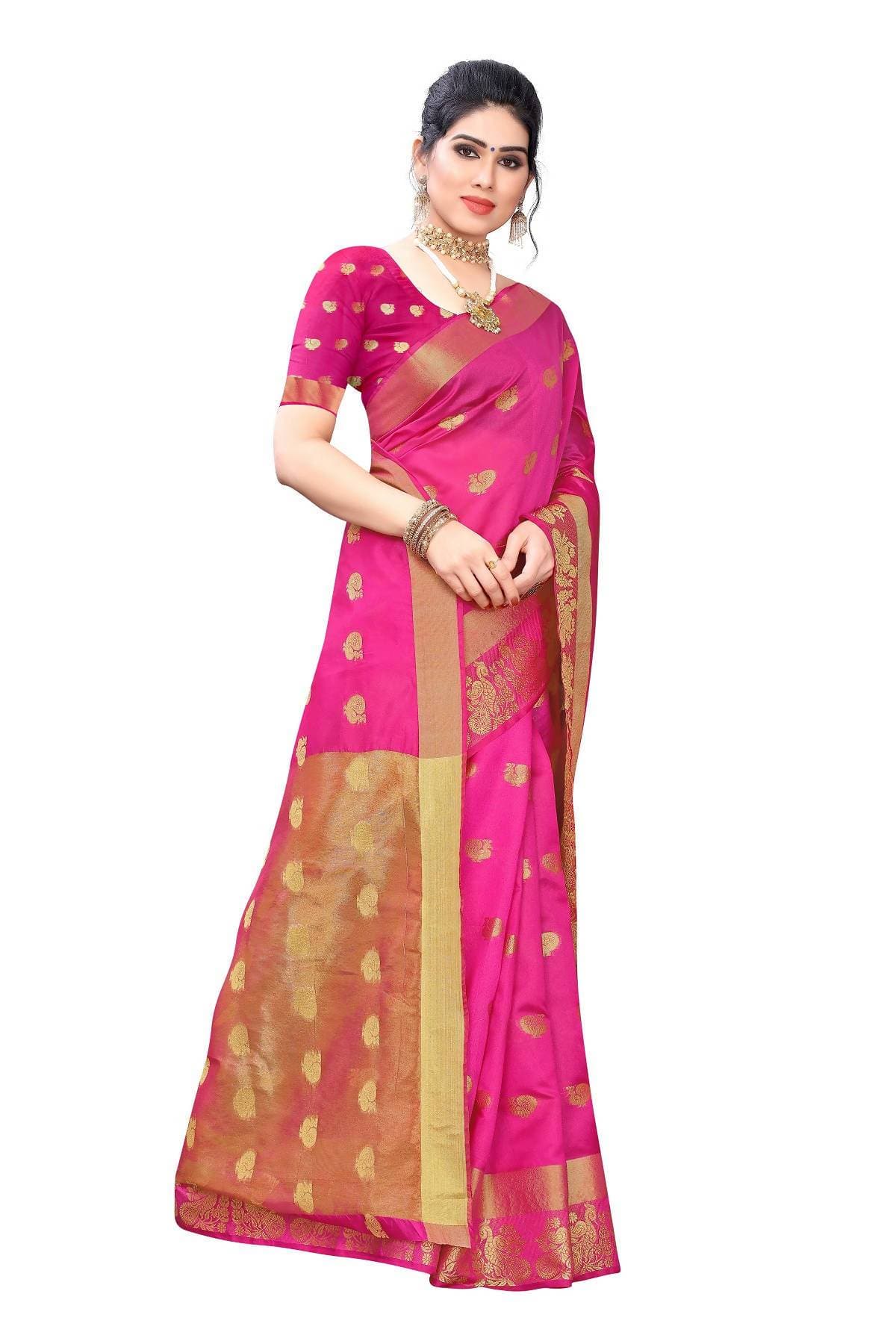 Vamika Banarasi Jacquard Weaving Pink Saree | Swadesiicart