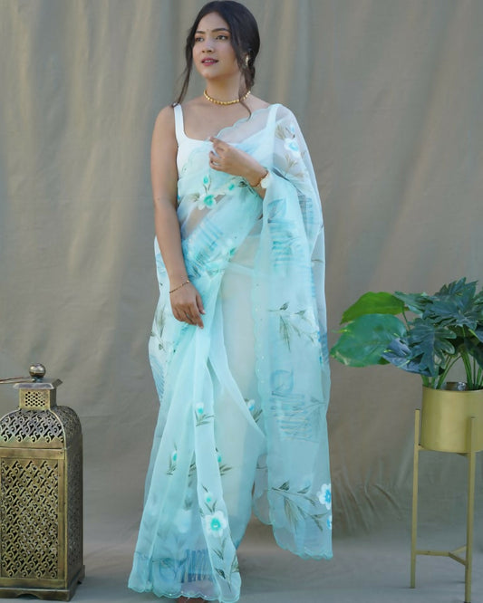 Vamsee Menka Sky Color Organza Saree - Swadesiicart