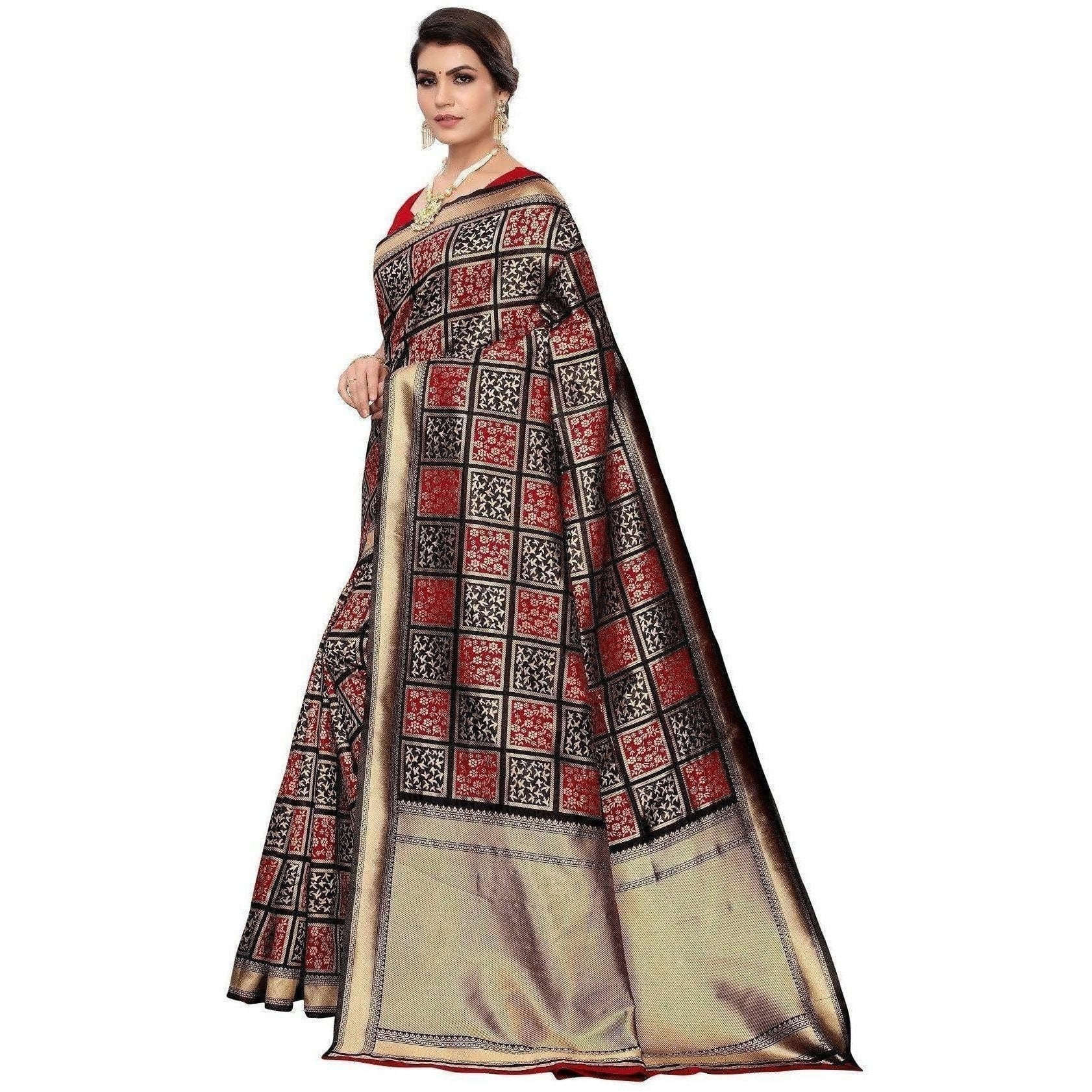 Vamika Banarasi Jaquard Black Weaving Saree (Banarasi 20) | Swadesiicart