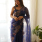 Vamsee Navy Blue Organza Saree - Swadesiicart