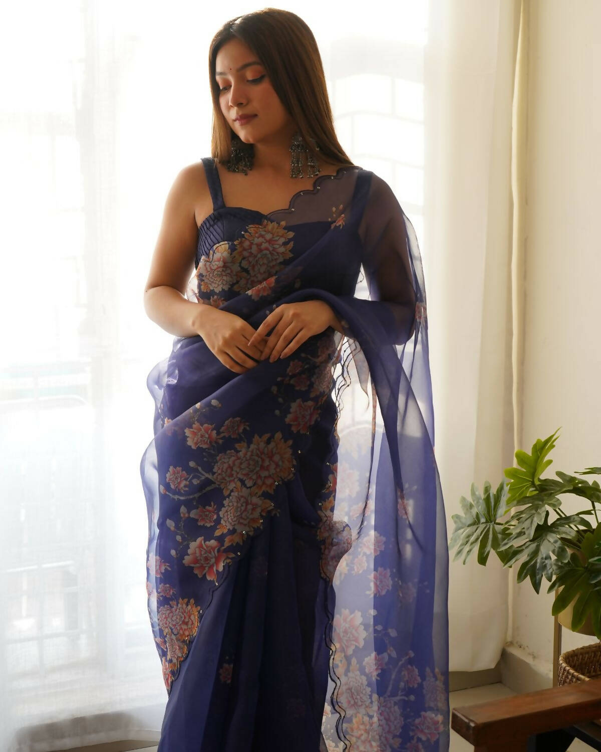 Vamsee Navy Blue Organza Saree - Swadesiicart