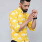 Miravan Men's Yellow and White Floral Printed Full Sleeves Cotton Casual Shirt | Swadesiicart