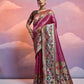 Vishnu Weaves Women's Wine Paithani Silk Zari Woven Saree with Blouse - Swadesiicart