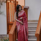 DEIANA'S Beautiful Designer Golden zari Soft Lichi Silk Saree - Red - Swadesiicart