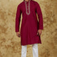 Bluesaanchi Men's Handloom Embroidered Crimson Kurta Set | Swadesiicart